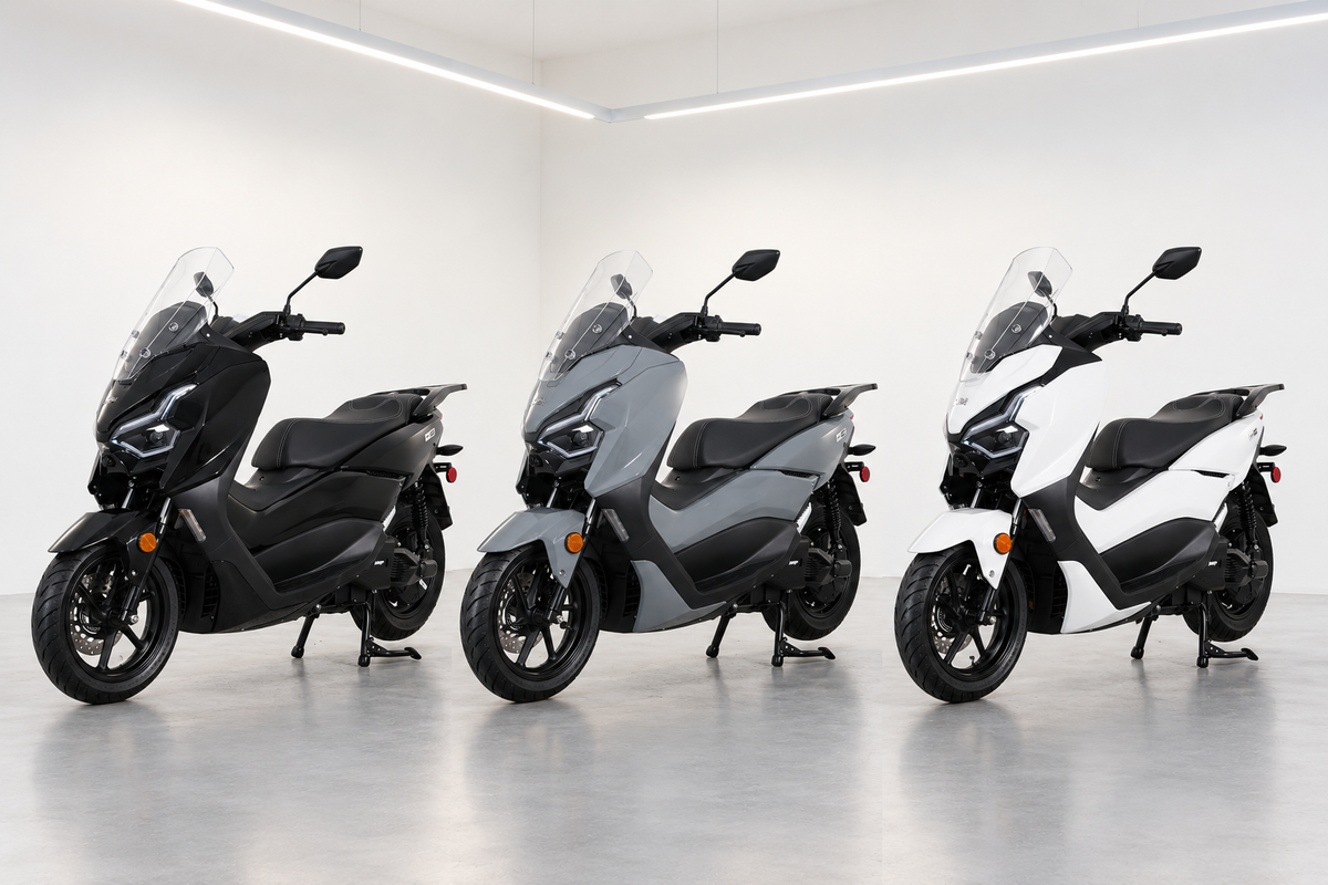 HMP FLASH electric motorcycles in Black, Gray and White
