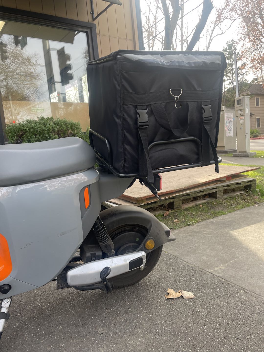 Side View of E-bike with Large Delivery Bag for Food Transport
