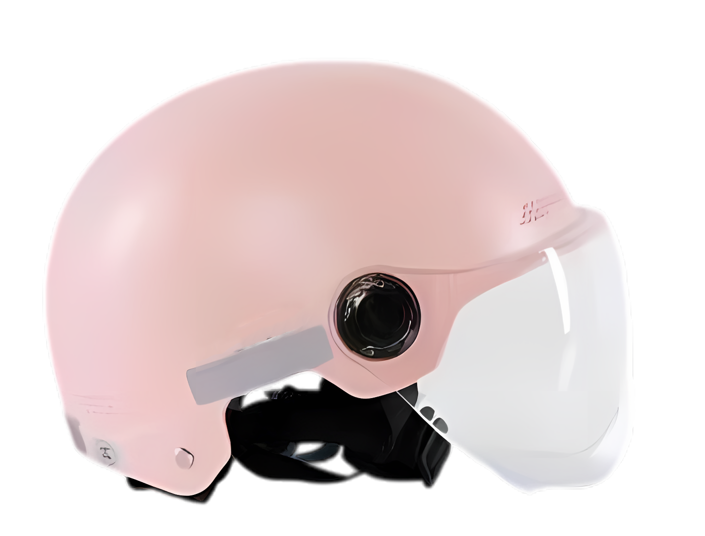 A pink helmet with a clear visor attached to it.
