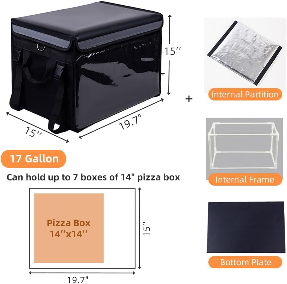 Inside View of Insulated Delivery Backpack – Divider and PVC Ad Pocket Shown