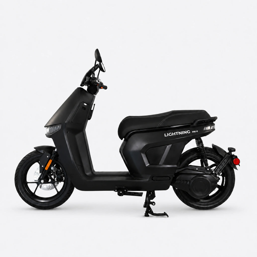 Lightning MK.II electric motorcycle, front three-quarter view with LED headlight