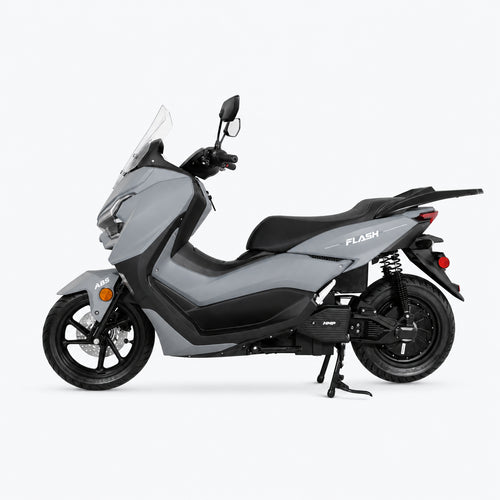 FLASH 75 mph street-legal electric motorcycle in gray, side profile