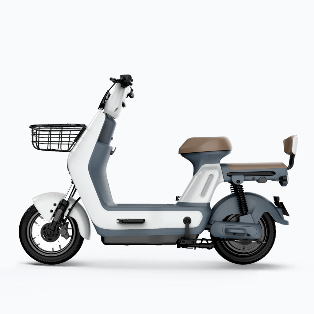 Liva 7 Electric Moped Bike – Rear Left View – Cream White
