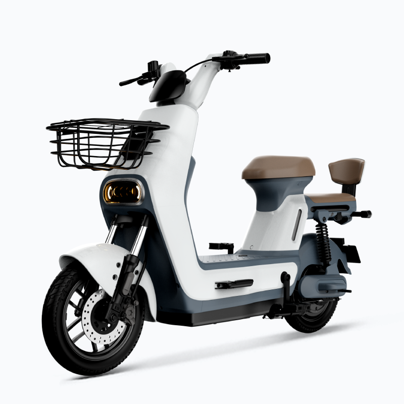 Liva 7 Electric Moped Bike – Three-Quarter Front View – Cream White