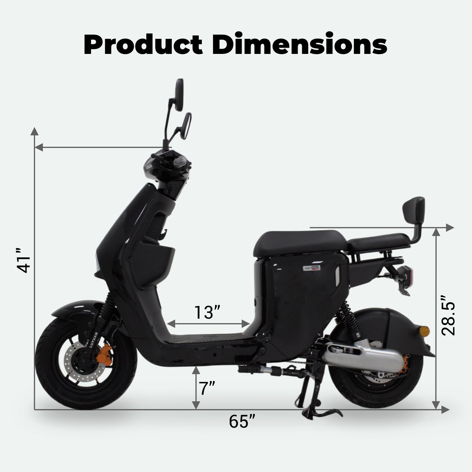 inno a pro – Product Dimensions – Side View with Measurements (41" Height, 65" Length, 28.5" Width)