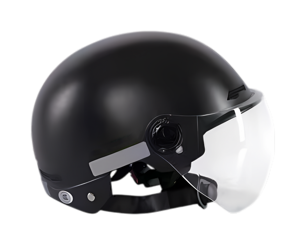 A black helmet with a clear visor attached to it.