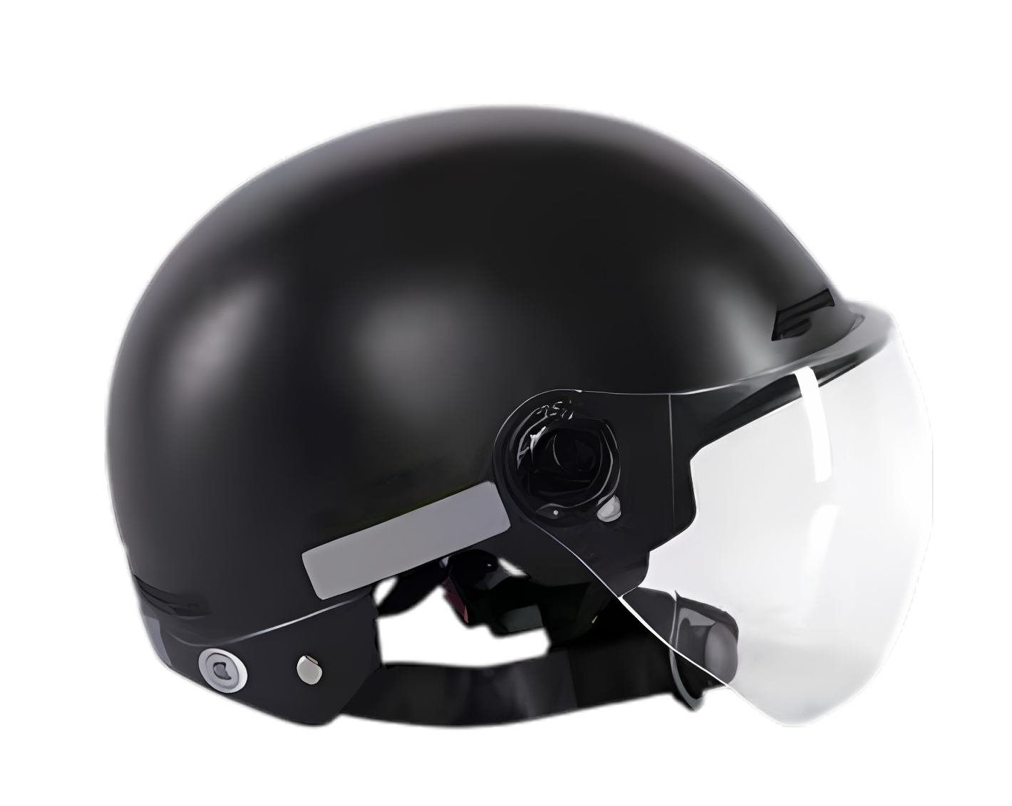 A black helmet with a clear visor attached to it.