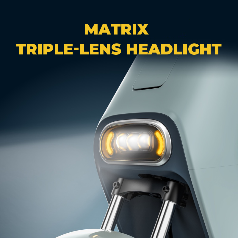 Liva Electric Scooter – Matrix Triple-Lens Headlight with LED Light and Orange Accent